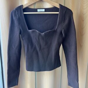 Aritzia Babaton Chocolate Ribbed Square Neck Top